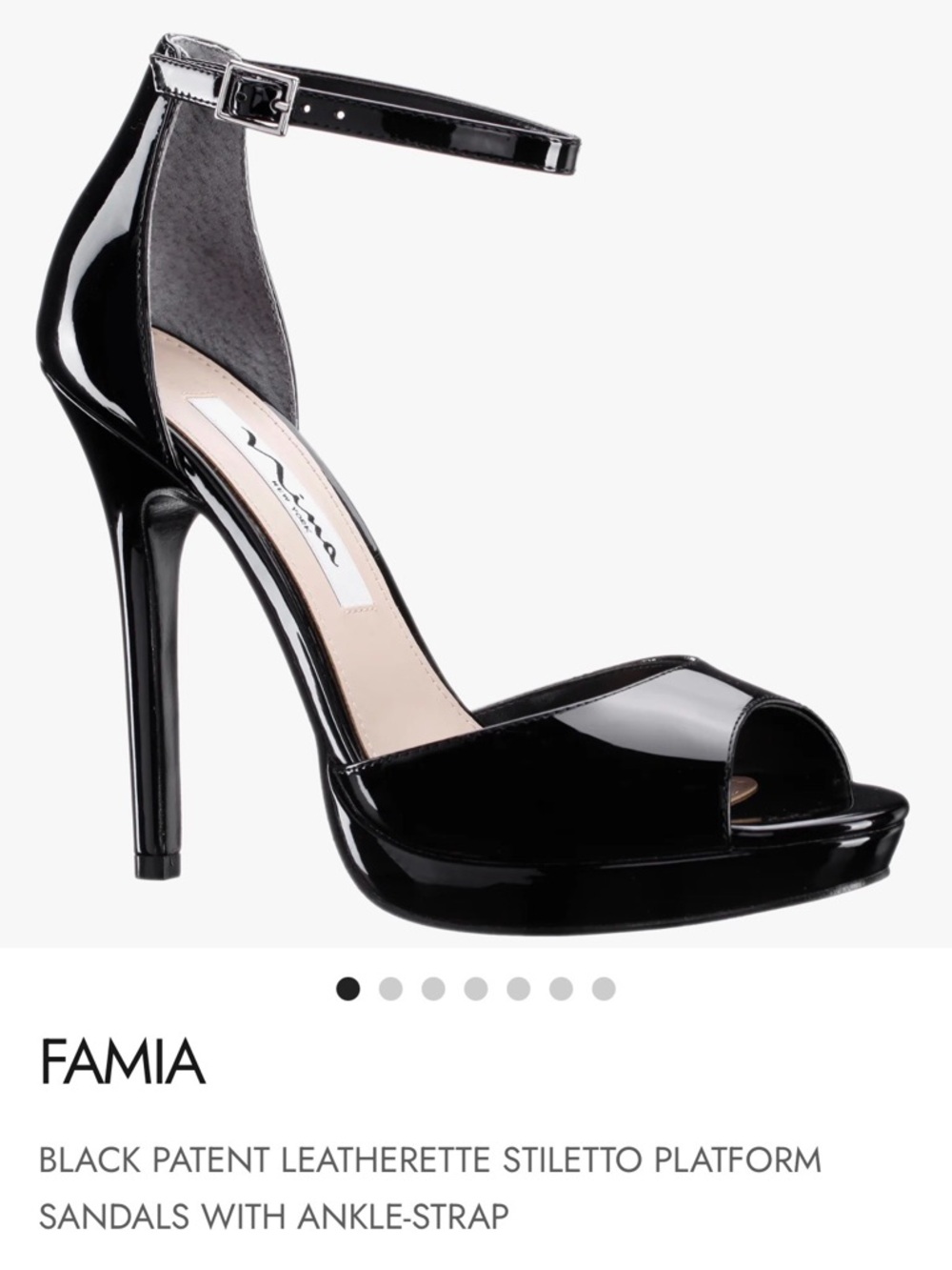 Nina Black Patent Ankle-Strap Peep-Toe Stiletto Platforms